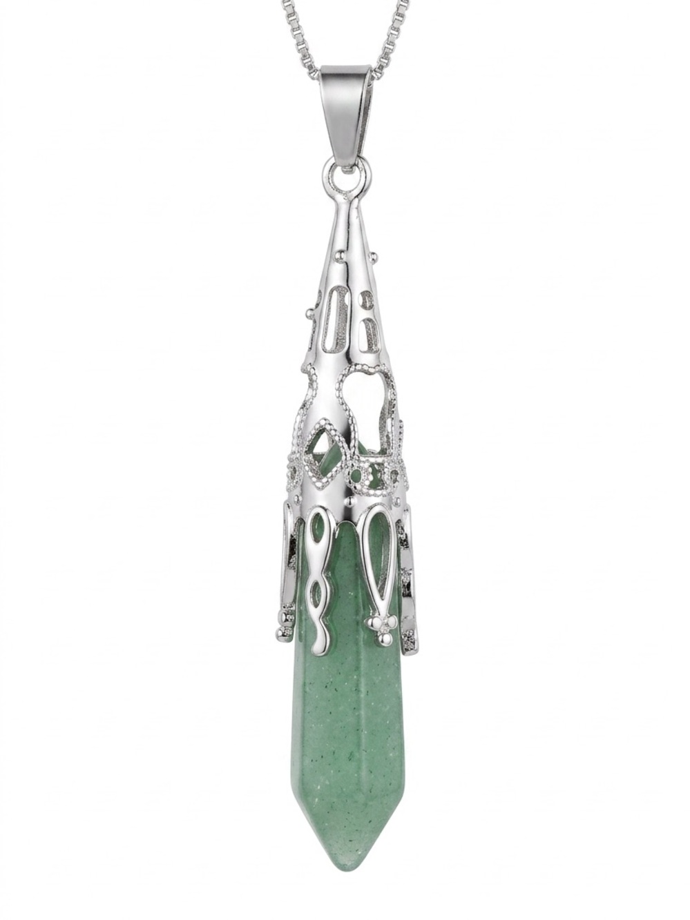 Boho hippie Jade 16” Sterling Silver Neckl…